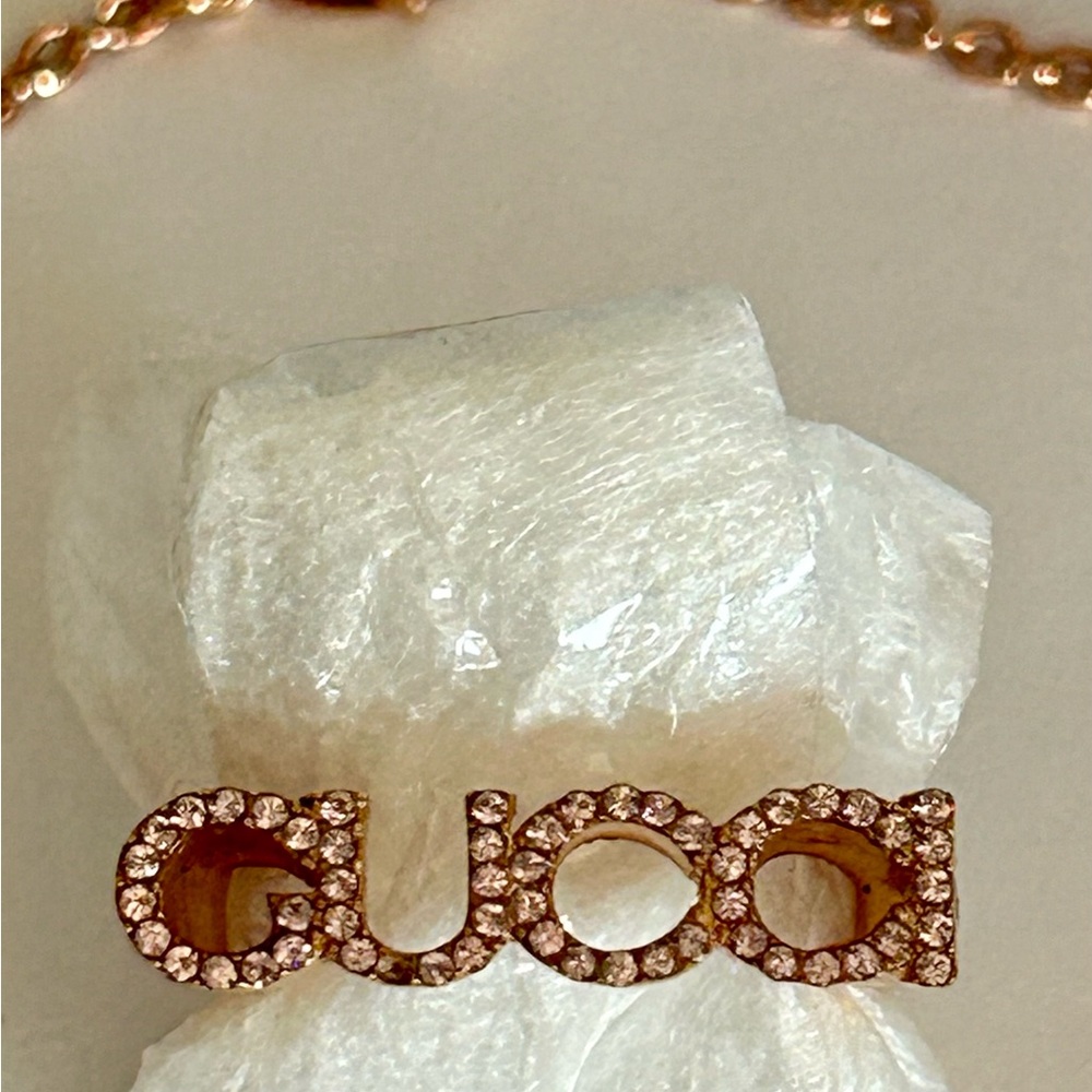 🩷🩷🩷GUCCI Crystal Logo Necklace + Ring Set • Rose Gold • Pavé Bling - Picture 12 of 14